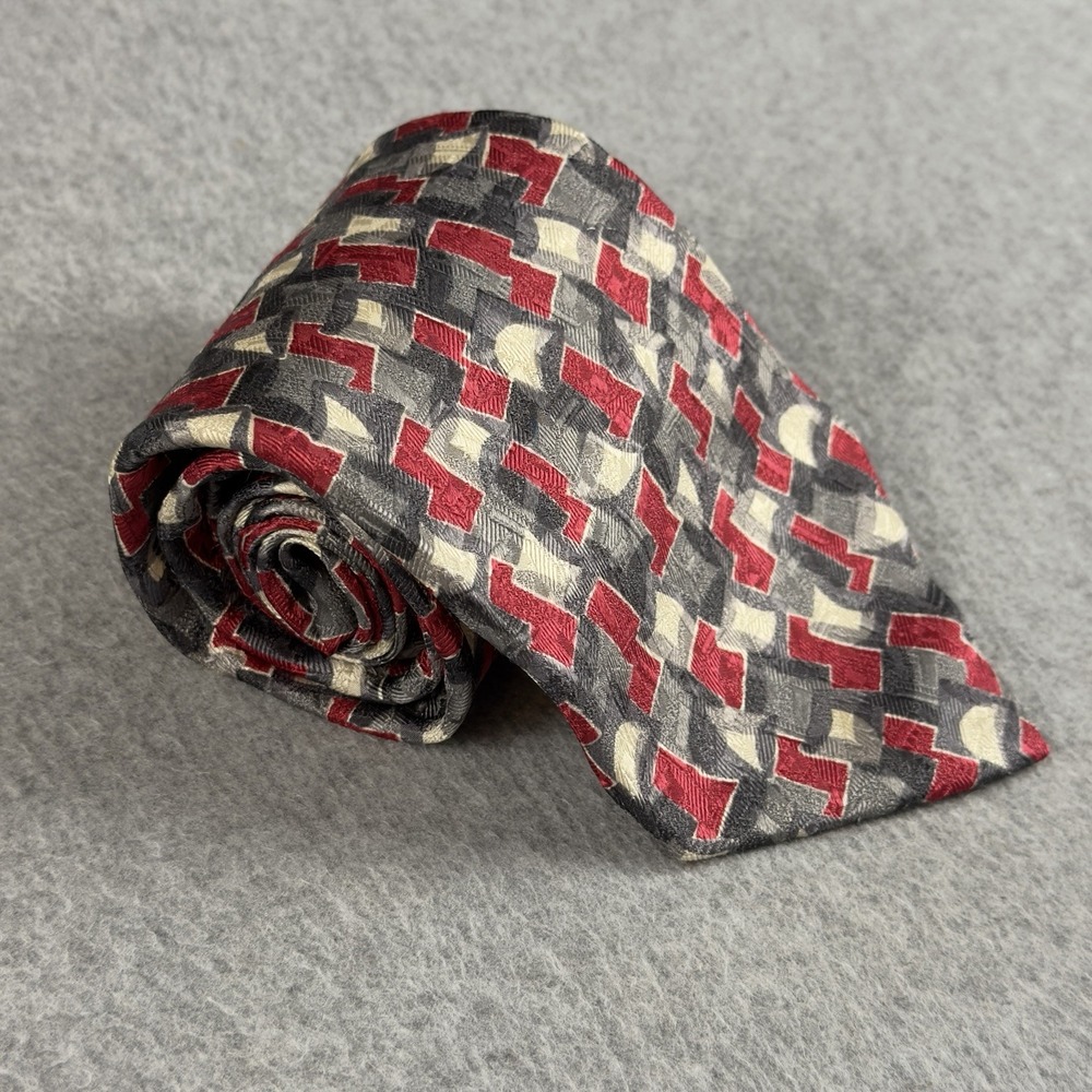 Vintage Serica for Boyd's Philadelphia Silk Tie Italy Geometric Red Mens 57x3.7